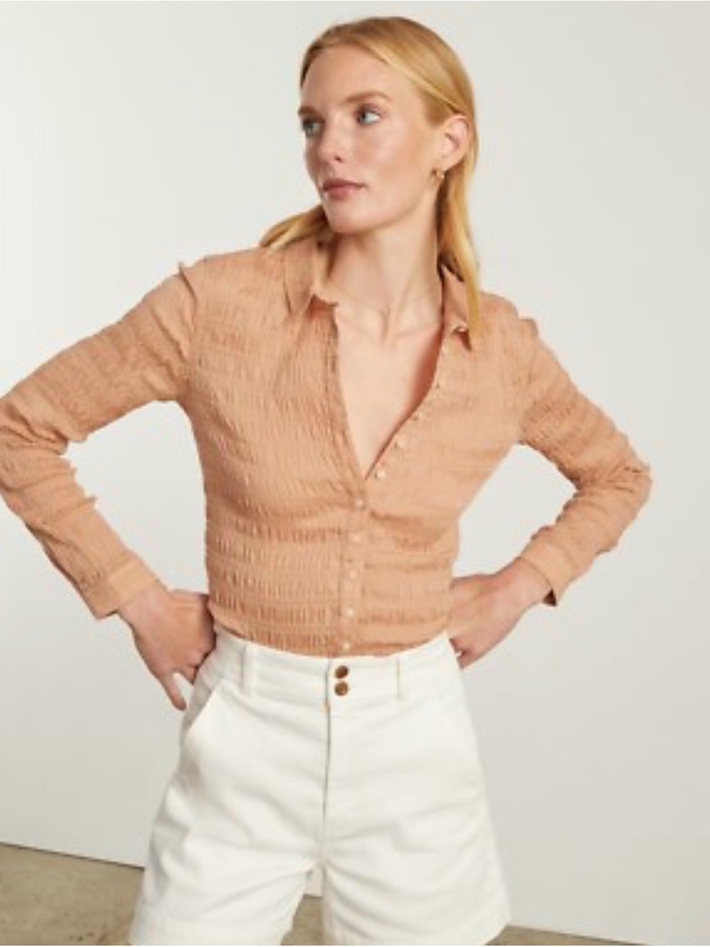Everlane Peach Crinkle Button-Down Blouse
